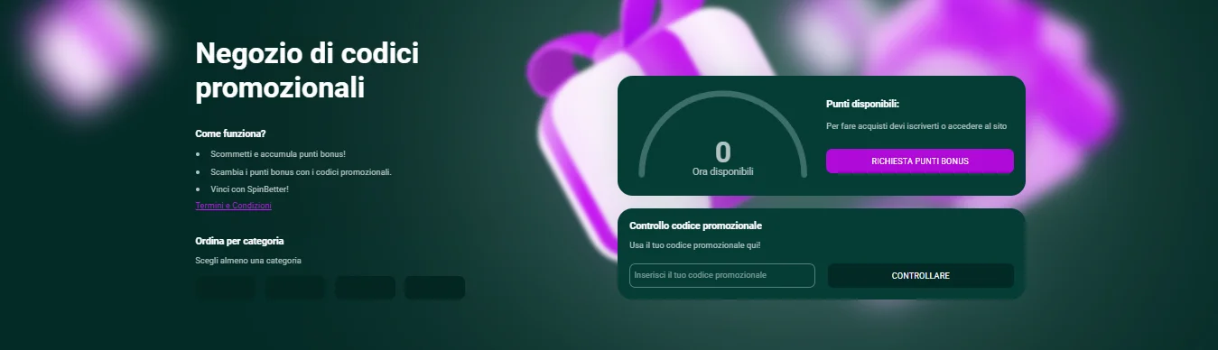 SpinBetter códigos promocionais